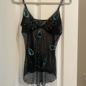 Mesh peacock beaded top-super flattering!